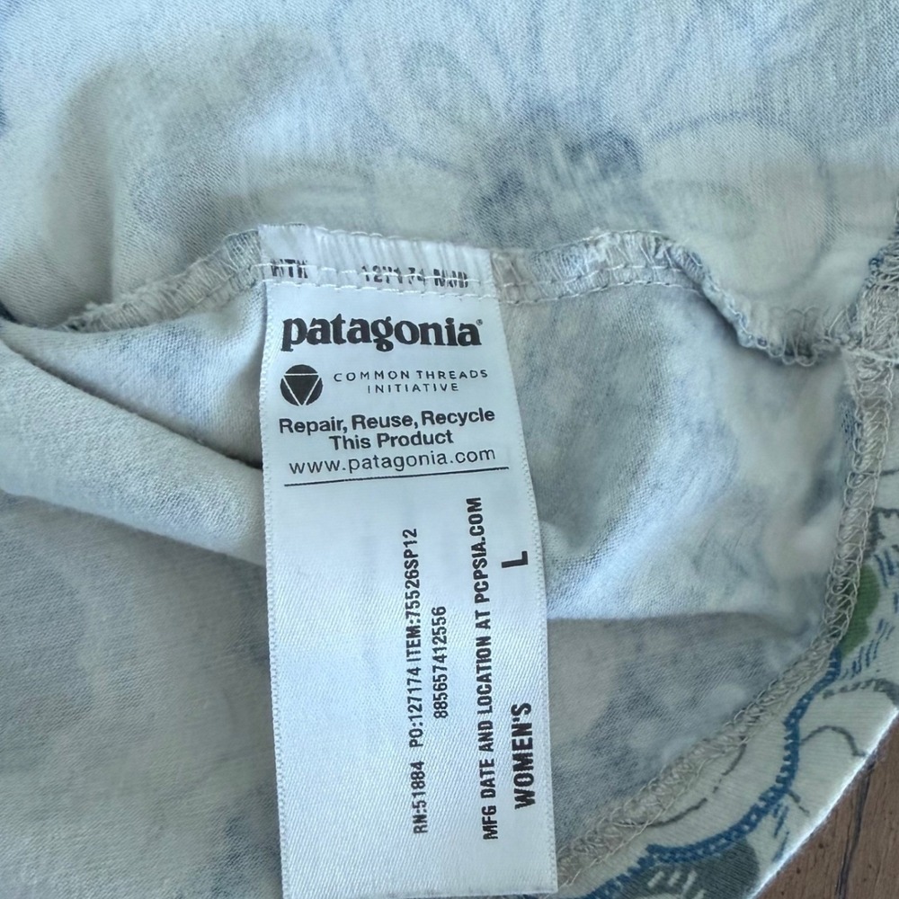 Patagonia Margo Dress Organic Cotton Blue Green Floral Sleeveless V-Neck Large - Picture 12 of 14